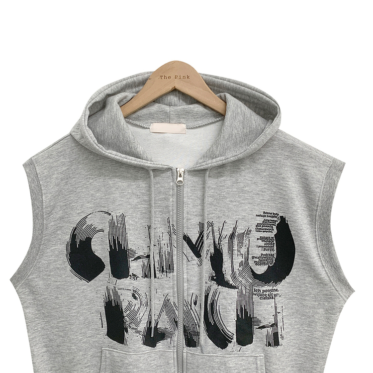 プリンティングフードジップアップベスト