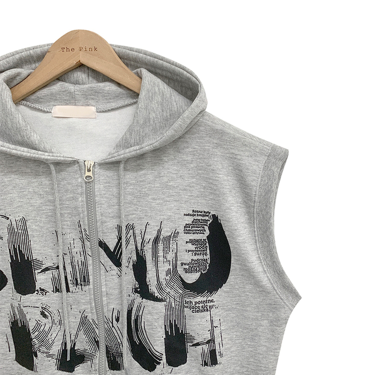 プリンティングフードジップアップベスト