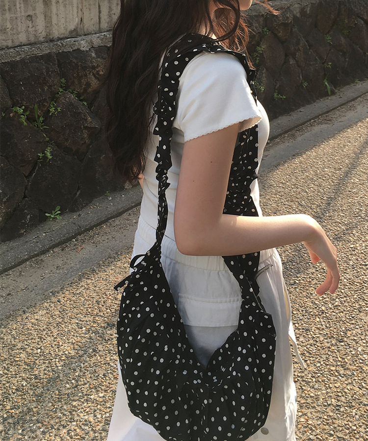 ドットシャーリングショルダーバッグ BLACK