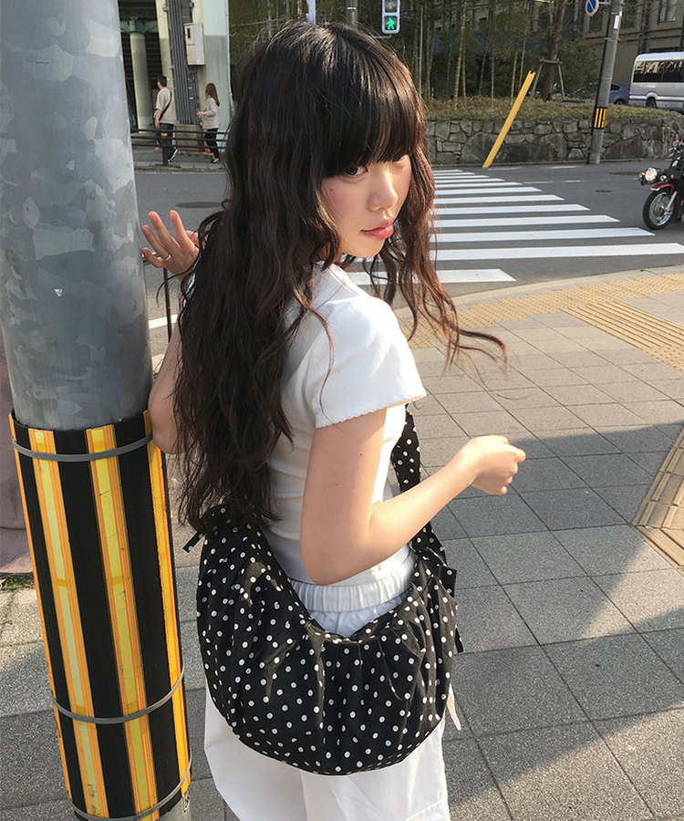 ドットシャーリングショルダーバッグ BLACK