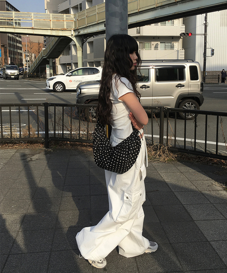 ドットシャーリングショルダーバッグ BLACK