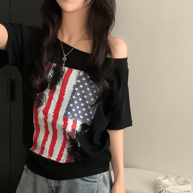 アメリカンワンオフ半袖Tシャツ BLACK