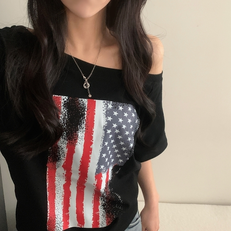 アメリカンワンオフ半袖Tシャツ BLACK