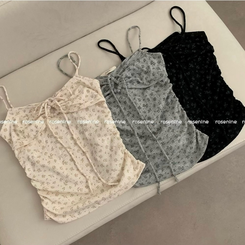 모리걸 잔꽃 자개 리본 끈나시 가디건 세트 보헤미안 히피