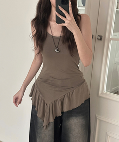 ノースリーブ フリルアンバランスキャミソール KHAKI