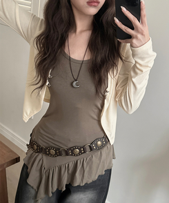 ノースリーブ フリルアンバランスキャミソール KHAKI