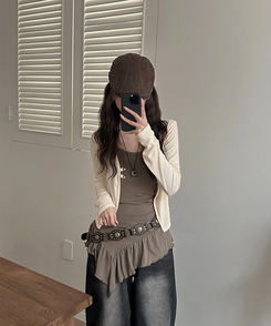 ノースリーブ フリルアンバランスキャミソール KHAKI