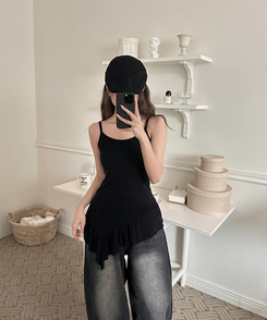 ノースリーブ フリルアンバランスキャミソール BLACK
