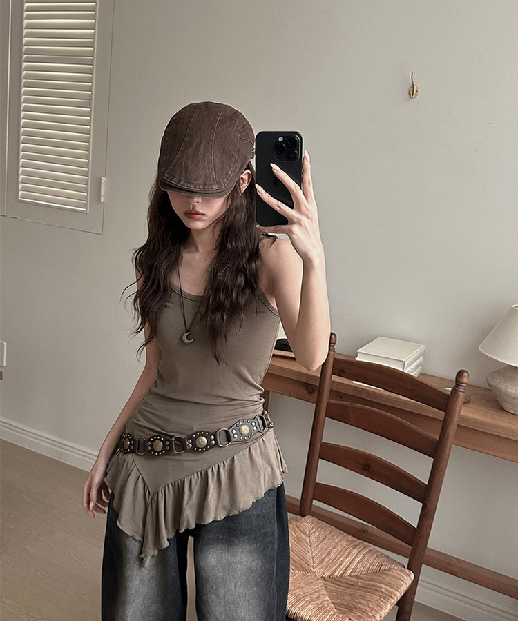 フリルアンバランスキャミソール KHAKI