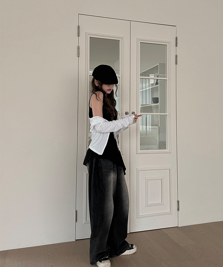 フリルアンバランスキャミソール BLACK