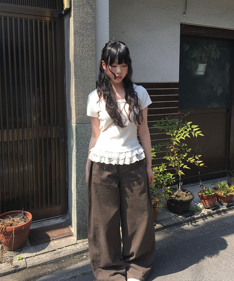 フリルティアード半袖Tシャツ IVORY