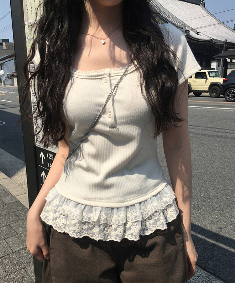 フリルティアード半袖Tシャツ IVORY