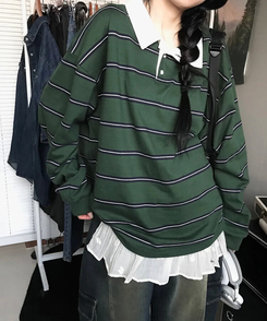 ストライプラグビーTシャツ(5color) KHAKI