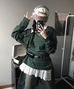 ストライプラグビーTシャツ(5color) KHAKI
