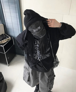 ジャンパー ニットフードジップアップ BLACK