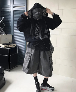 ジャンパー ニットフードジップアップ BLACK