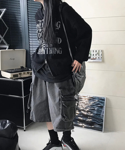 ジャンパー ニットフードジップアップ BLACK