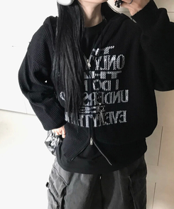 ジャンパー ニットフードジップアップ BLACK