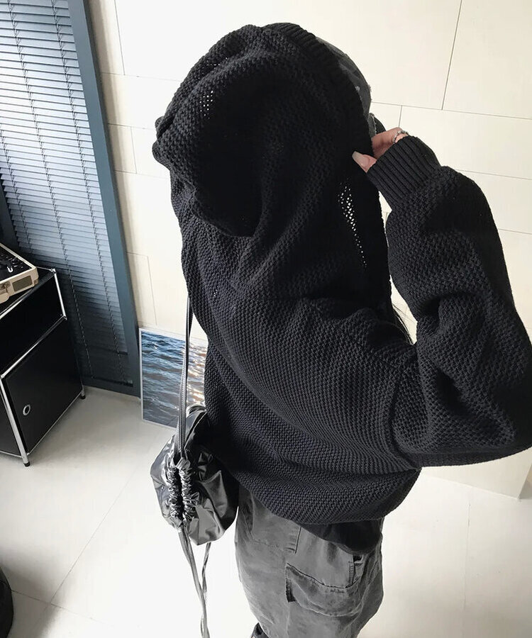 ニットフードジップアップ BLACK