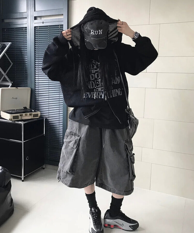 ニットフードジップアップ BLACK