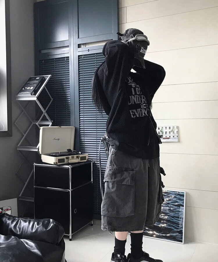 ニットフードジップアップ BLACK