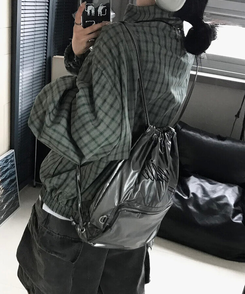 ジャンパー イネックチェックウィンドブレーカー GREEN