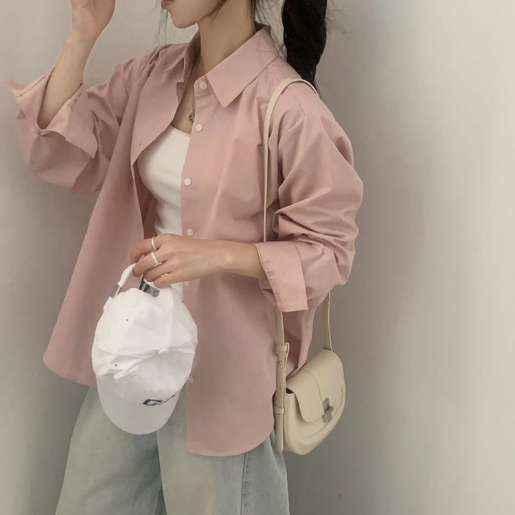 페이퍼 오버핏 코튼 셔츠 5color 핑크