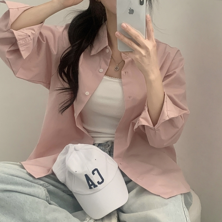 페이퍼 오버핏 코튼 셔츠 5color 핑크