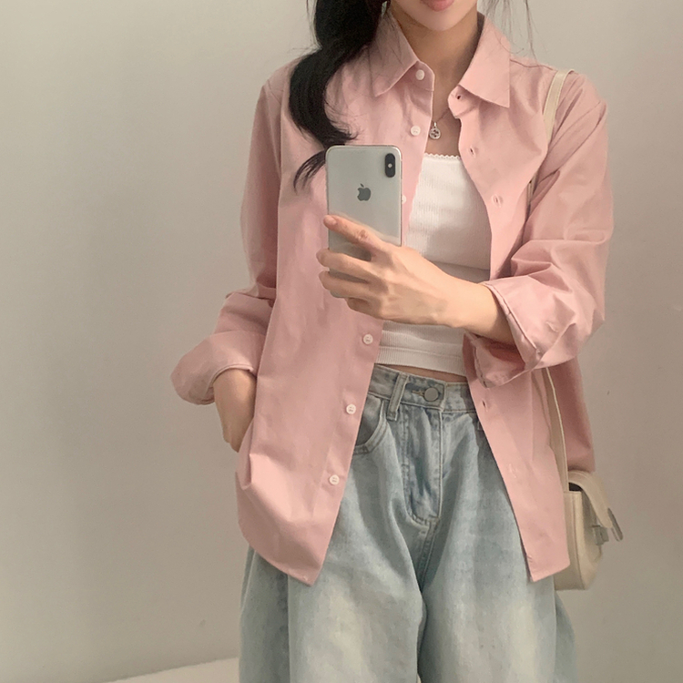 페이퍼 오버핏 코튼 셔츠 5color 핑크