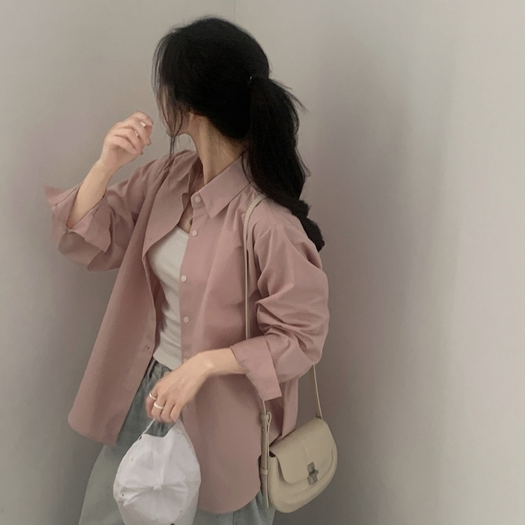 페이퍼 오버핏 코튼 셔츠 5color 핑크