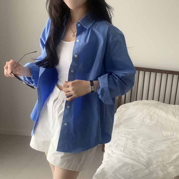 페이퍼 오버핏 코튼 셔츠 5color 블루