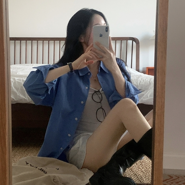 페이퍼 오버핏 코튼 셔츠 5color 블루