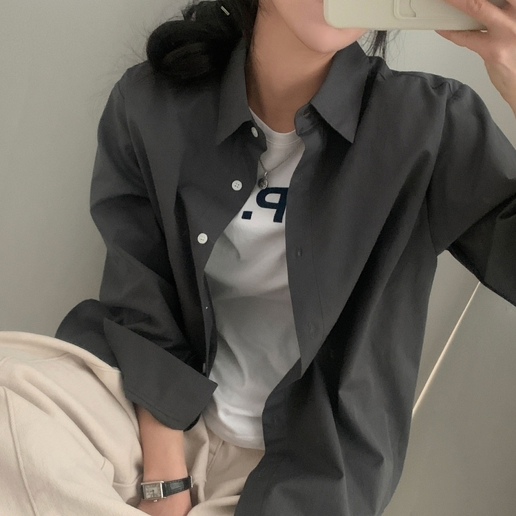 페이퍼 오버핏 코튼 셔츠 5color 차콜