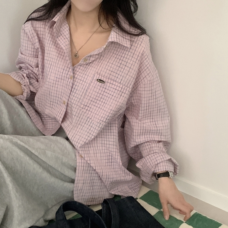 Made 포든 오버핏 체크 루즈 셔츠남방 4color 핑크
