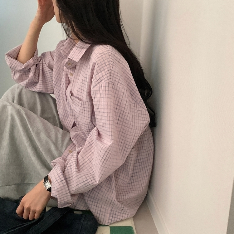 Made 포든 오버핏 체크 루즈 셔츠남방 4color 핑크