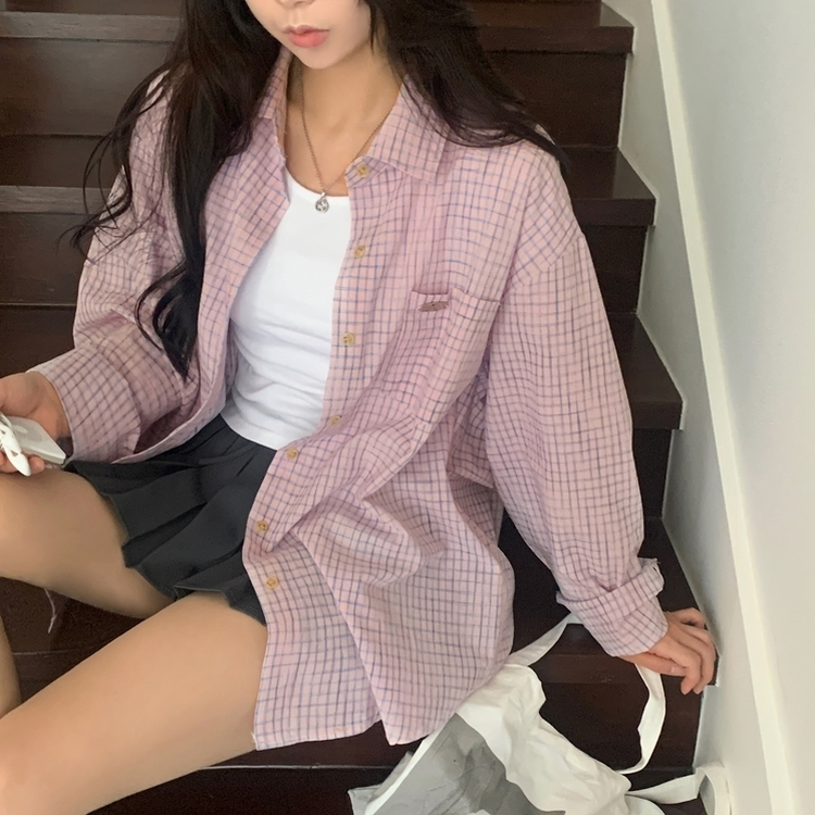 Made 포든 오버핏 체크 루즈 셔츠남방 4color 핑크