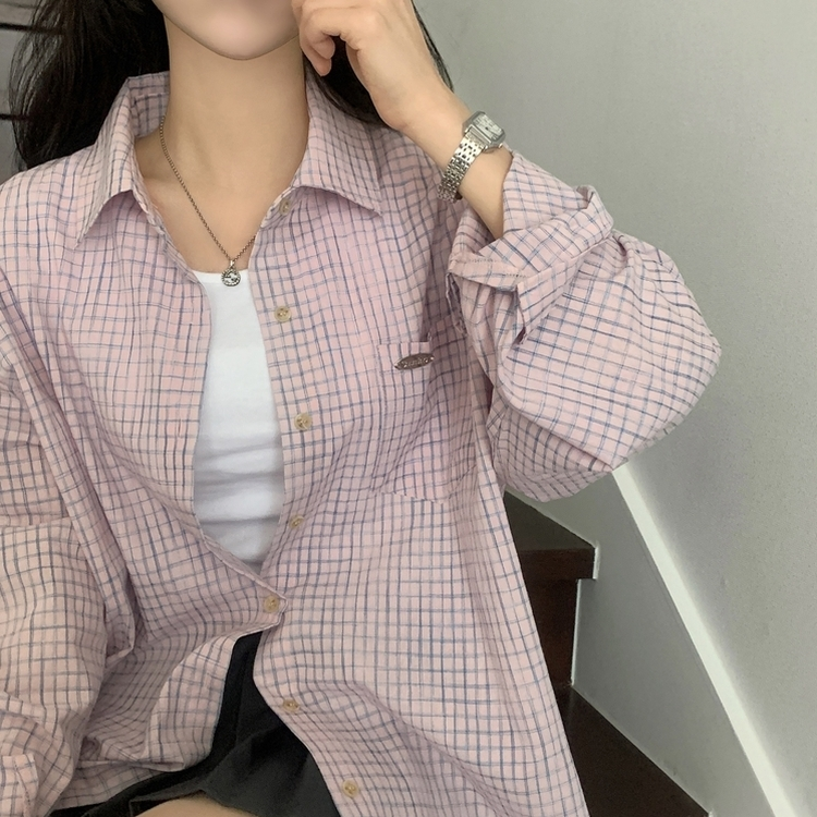 Made 포든 오버핏 체크 루즈 셔츠남방 4color 핑크