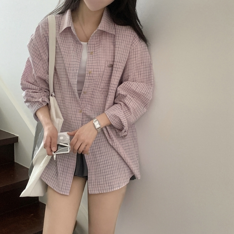 Made 포든 오버핏 체크 루즈 셔츠남방 4color 핑크