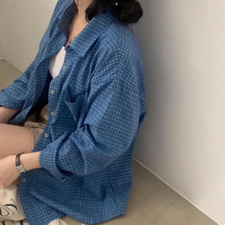 Made 포든 오버핏 체크 루즈 셔츠남방 4color 블루