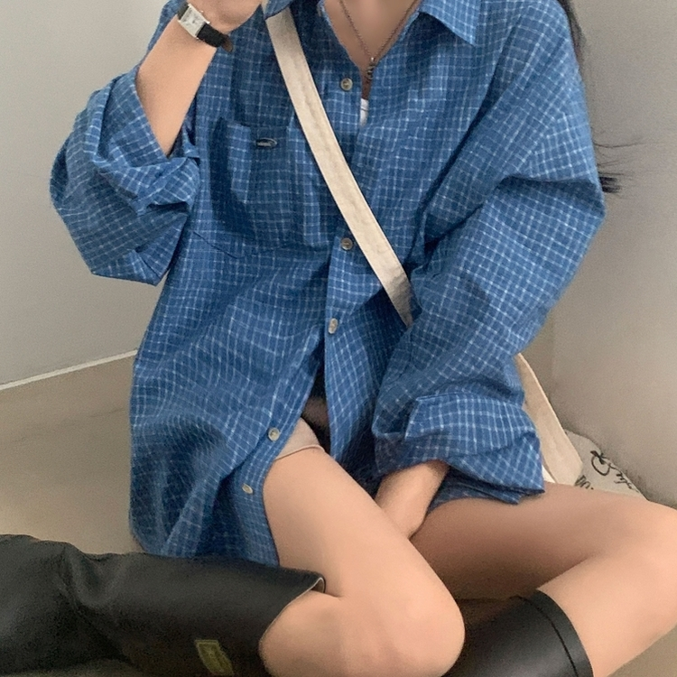 Made 포든 오버핏 체크 루즈 셔츠남방 4color 블루