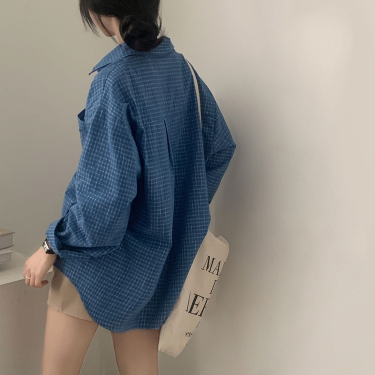 Made 포든 오버핏 체크 루즈 셔츠남방 4color 블루