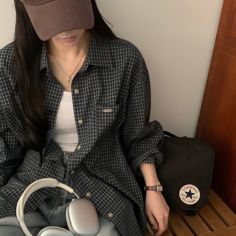 Made 포든 오버핏 체크 루즈 셔츠남방 4color 블랙