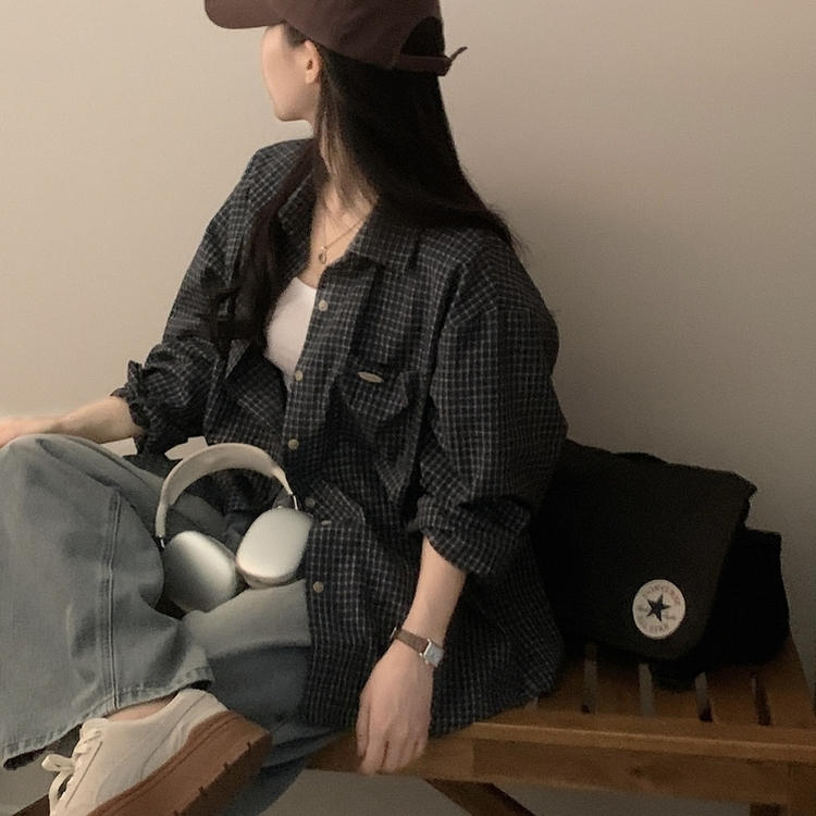 Made 포든 오버핏 체크 루즈 셔츠남방 4color 블랙