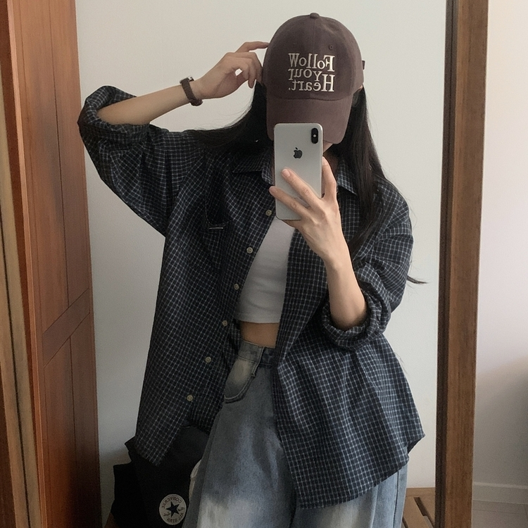 Made 포든 오버핏 체크 루즈 셔츠남방 4color 블랙