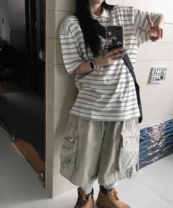 半袖Tシャツ ストライプ半袖Tシャツ IVORY