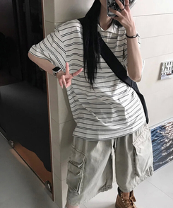 半袖Tシャツ ストライプ半袖Tシャツ IVORY