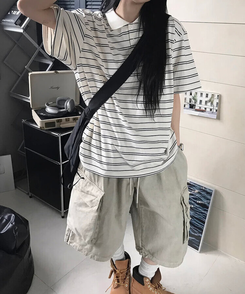 半袖Tシャツ ストライプ半袖Tシャツ IVORY