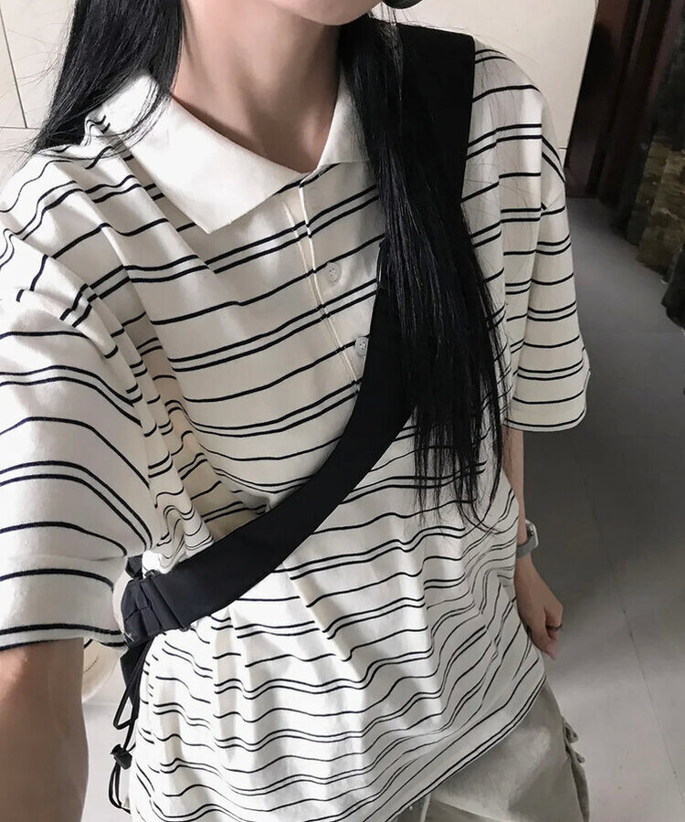 ストライプ半袖Tシャツ IVORY
