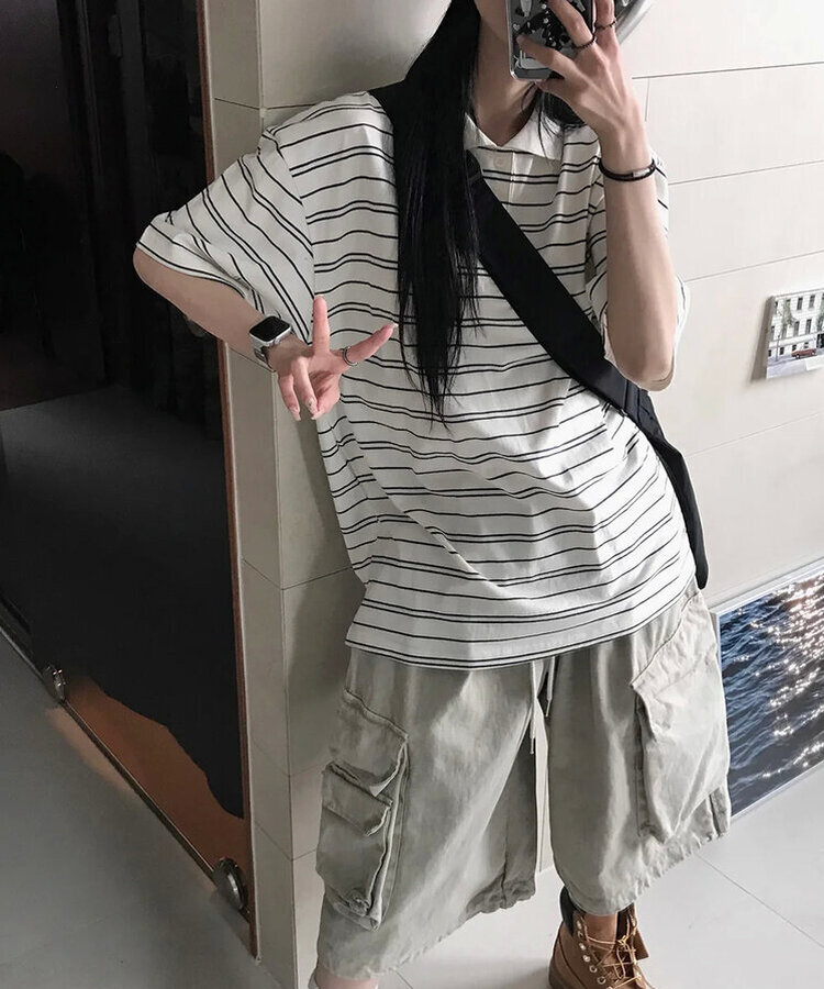 ストライプ半袖Tシャツ IVORY