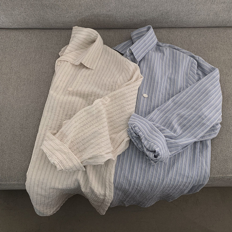 여름교복 확정피부에 달라붙지 않는 엠보싱 팬던트 스트라이프 루즈핏 셔츠 남방